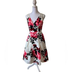 Liza Luxe Modcloth satin a line dress rose print white women's S formal dress